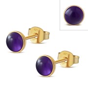14K Gold Plated | Amethyst Round Sterling Silver Stud Earrings, e440st